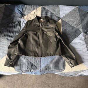 Free People Black Leather Zip-Up Jacket